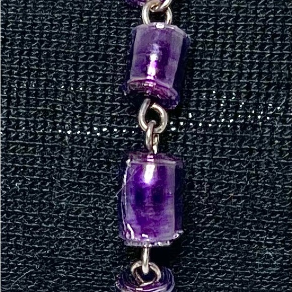 Handmade Recycled Plastic Bottle Purple Bead Bracelet Silver Links Chain Clasp - Picture 2 of 3